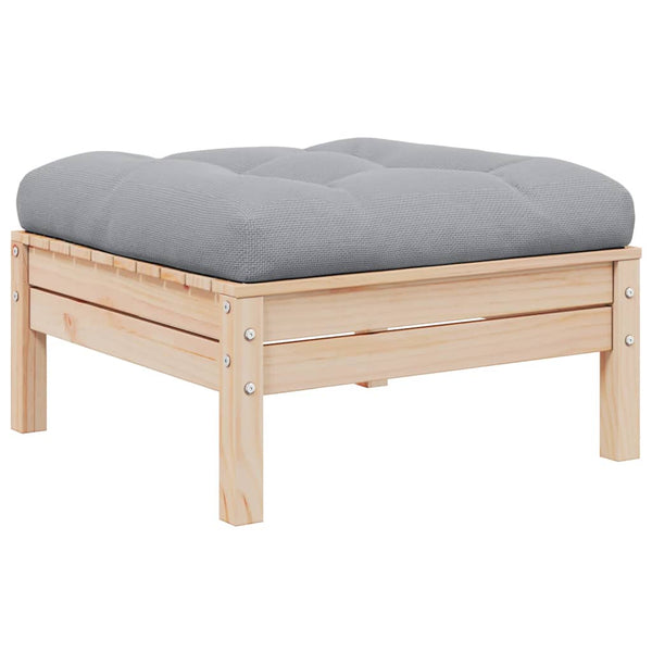 vidaXL Garden Stool with Grey Cushion Solid Pine Wood