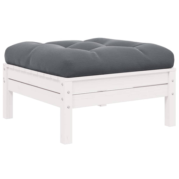 vidaXL Garden Stool with Anthracite Cushion White Solid Pine Wood