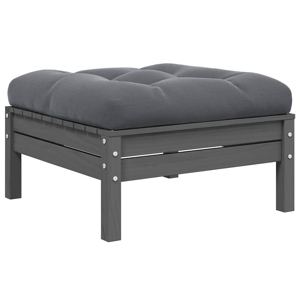 vidaXL Outdoor Ottoman with Cushion Gray Solid Pine Wood