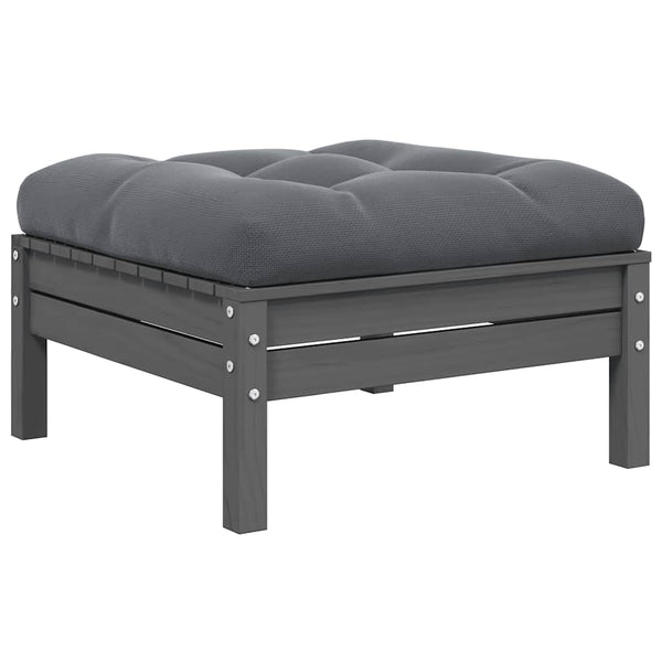 vidaXL Outdoor Ottoman with Cushion Gray Solid Pine Wood