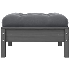 vidaXL Outdoor Ottoman with Cushion Gray Solid Pine Wood