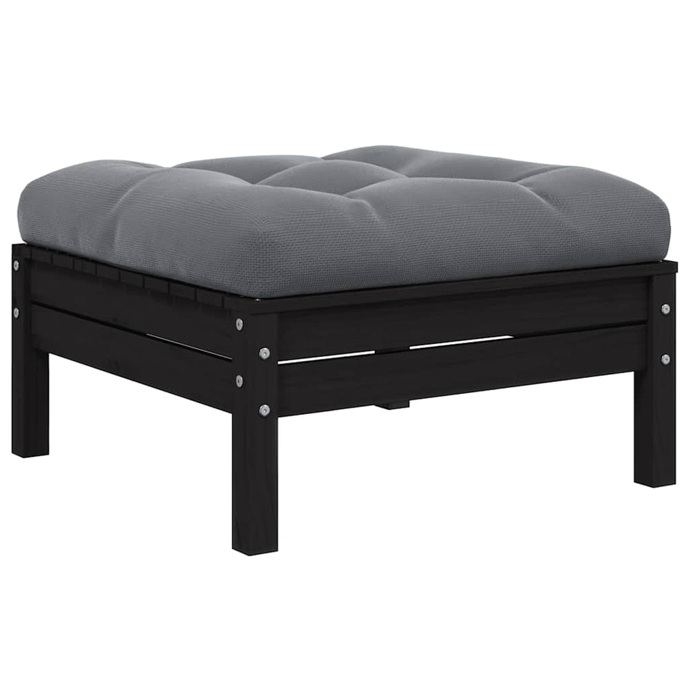 vidaXL Garden Stool with Anthracite Cushion Black Solid Pine Wood