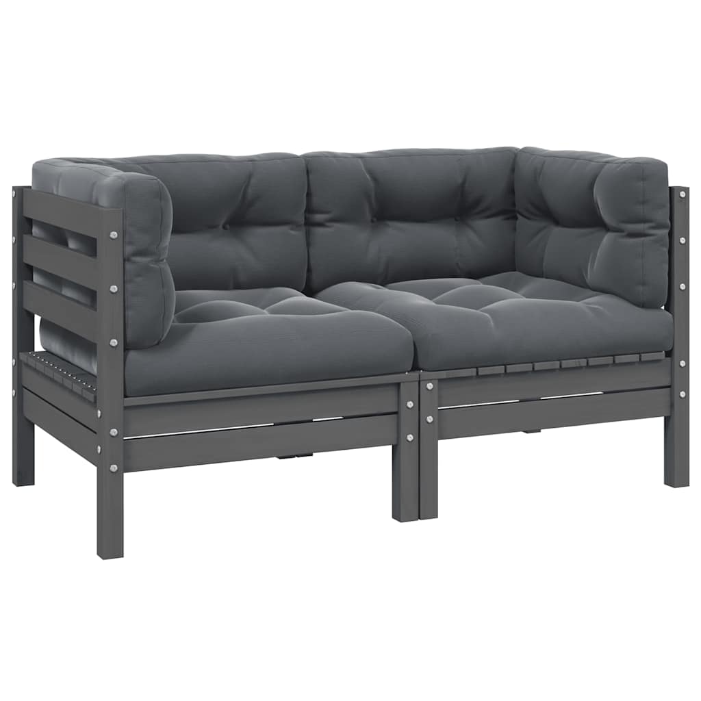 vidaXL 2-Seater Garden Sofa with Cushions Grey Solid Pine Wood
