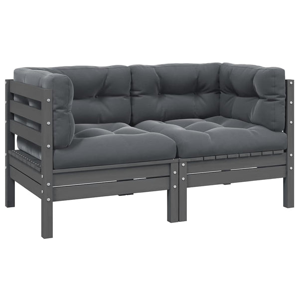 vidaXL 2-Seater Garden Sofa with Cushions Grey Solid Pine Wood