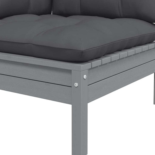 vidaXL 2-Seater Garden Sofa with Cushions Grey Solid Pine Wood
