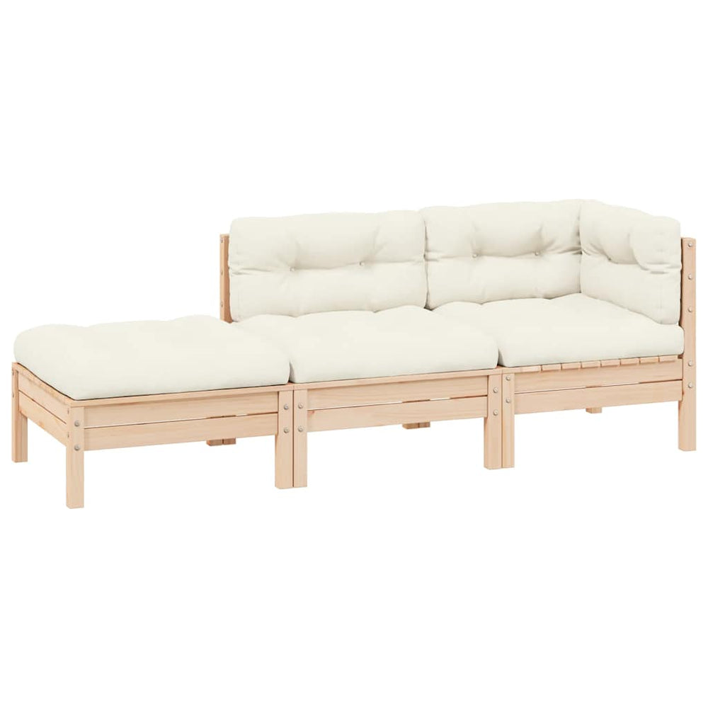 vidaXL 3-Piece Garden Lounge Set with Cushions Cream Solid Pine Wood