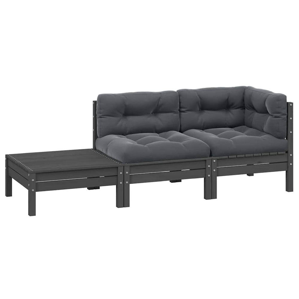 vidaXL 3-Piece Garden Lounge Set with Cushions Grey Solid Pine Wood