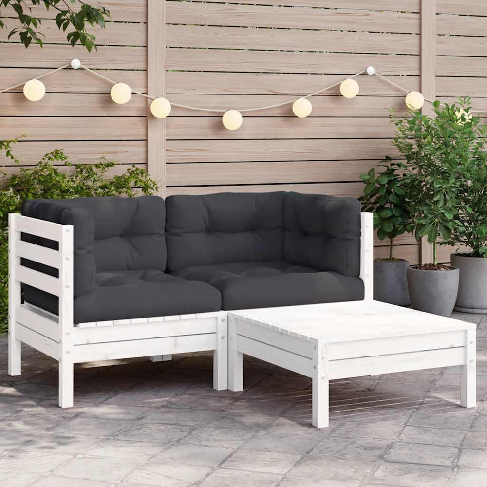 vidaXL 3-Piece Garden Lounge Set with Cushions White Solid Pine Wood