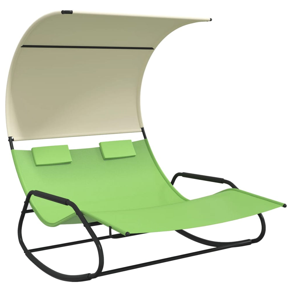 vidaXL Double Sun Lounger with Canopy Green and Cream