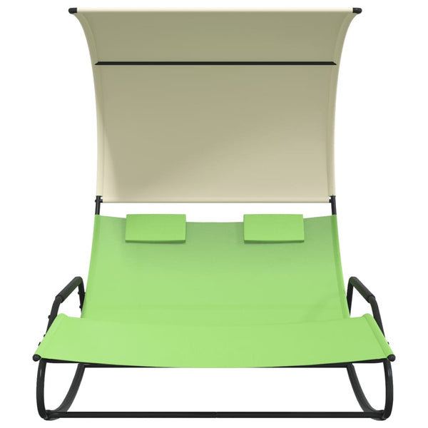vidaXL Double Sun Lounger with Canopy Green and Cream