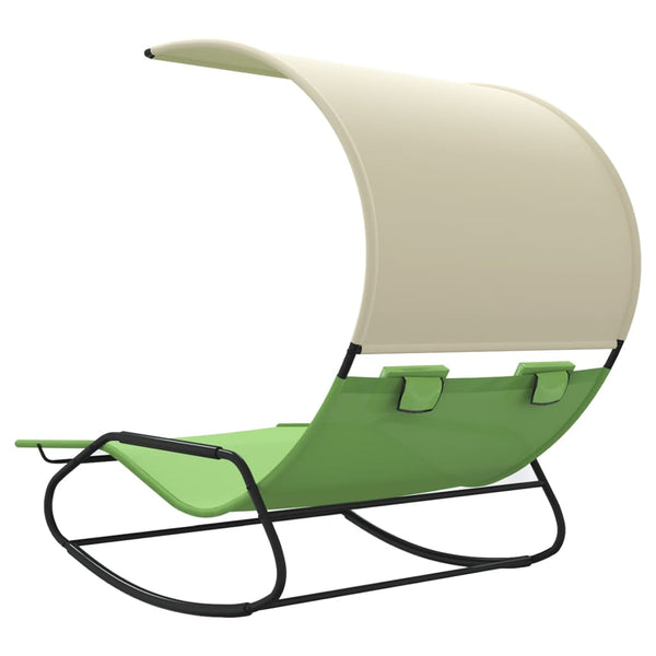 vidaXL Double Sun Lounger with Canopy Green and Cream