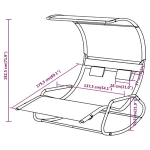 vidaXL Double Sun Lounger with Canopy Green and Cream