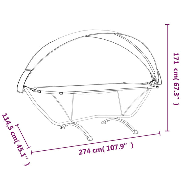 vidaXL Outdoor Lounge Bed with Canopy Black Steel and Oxford Fabric