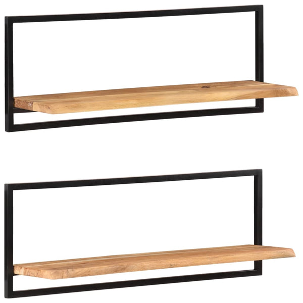 vidaXL Wall Shelves 2 pcs 100x24x35 cm Solid Acacia Wood and Steel