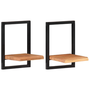 vidaXL Wall Shelves 2 pcs. 25x25x35 cm Solid Acacia Wood and Steel