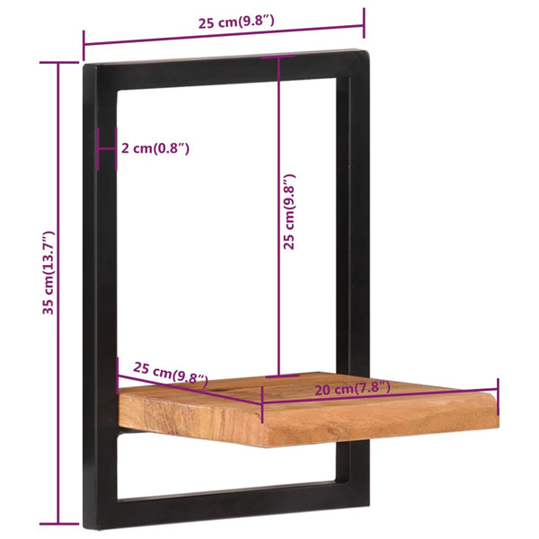 vidaXL Wall Shelves 2 pcs. 25x25x35 cm Solid Acacia Wood and Steel
