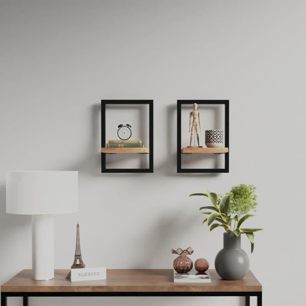 vidaXL Wall Shelves 2 pcs. 25x25x35 cm Solid Acacia Wood and Steel