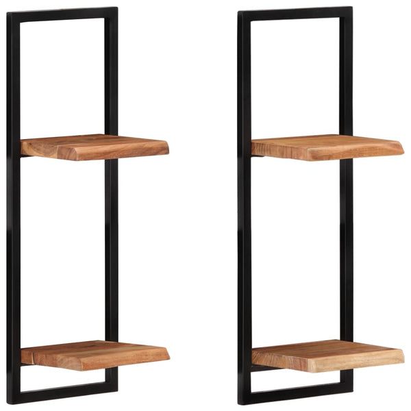 vidaXL Wall Shelves 2 pcs. 25x25x75 cm Solid Acacia Wood and Steel