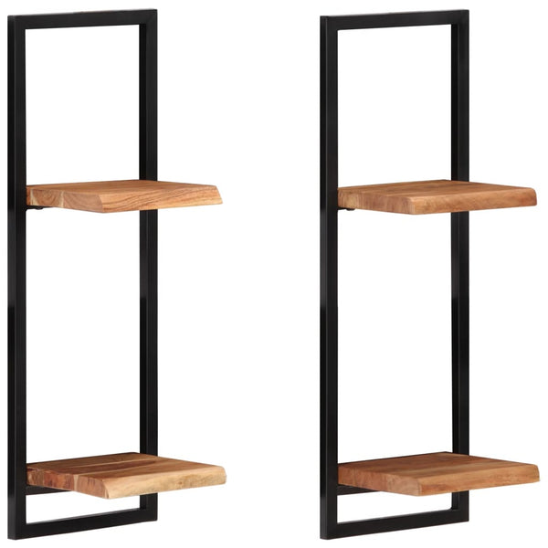 vidaXL Wall Shelves 2 pcs. 25x25x75 cm Solid Acacia Wood and Steel