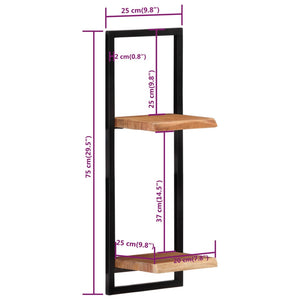 vidaXL Wall Shelves 2 pcs. 25x25x75 cm Solid Acacia Wood and Steel