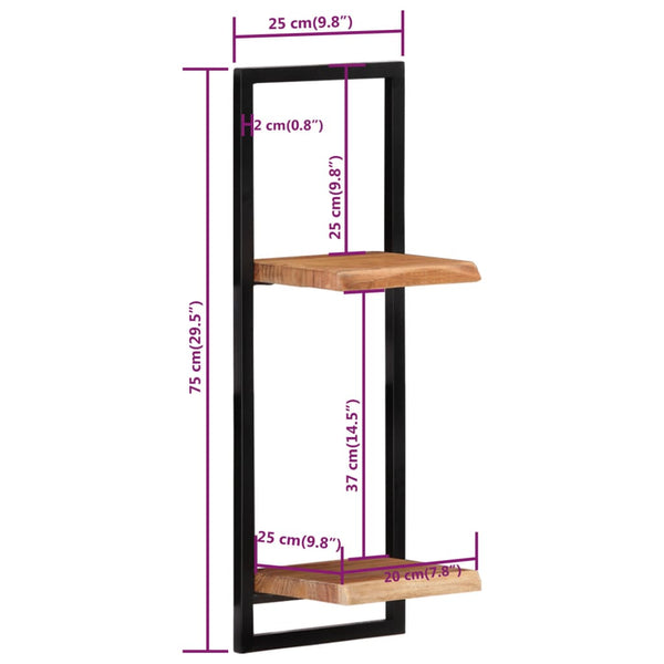 vidaXL Wall Shelves 2 pcs. 25x25x75 cm Solid Acacia Wood and Steel