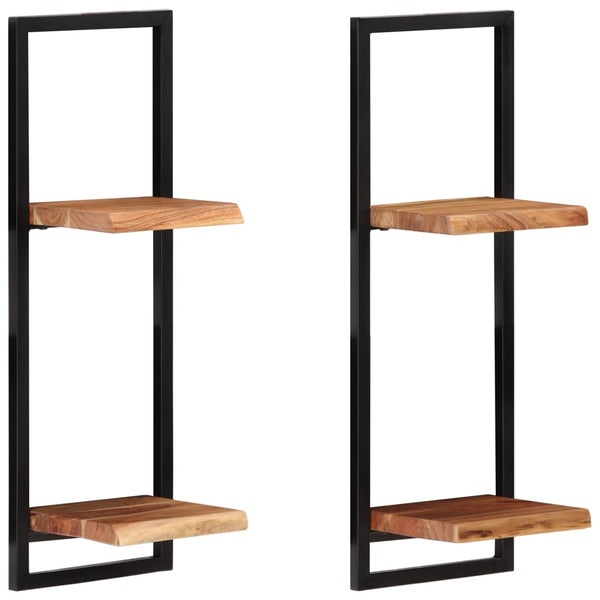 vidaXL Wall Shelves 2 pcs. 25x25x75 cm Solid Acacia Wood and Steel