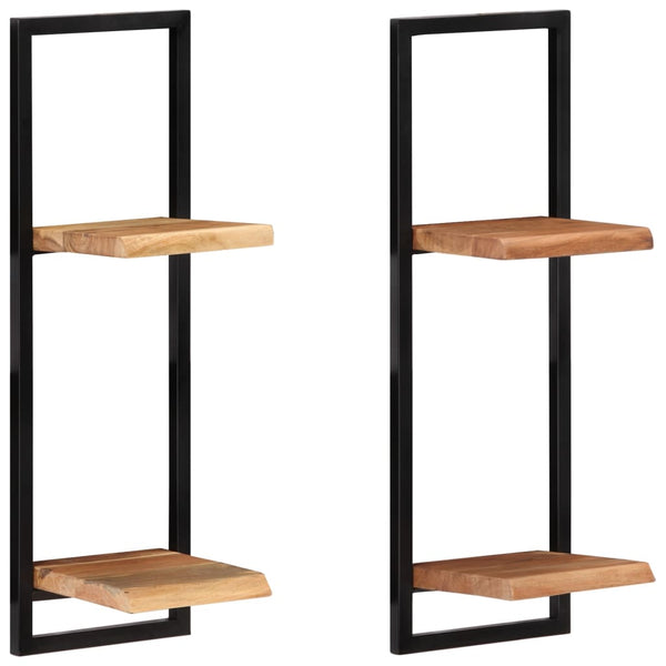 vidaXL Wall Shelves 2 pcs. 25x25x75 cm Solid Acacia Wood and Steel