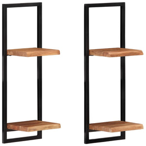 vidaXL Wall Shelves 2 pcs. 25x25x75 cm Solid Acacia Wood and Steel