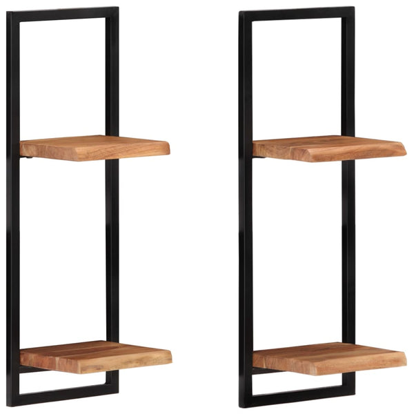 vidaXL Wall Shelves 2 pcs. 25x25x75 cm Solid Acacia Wood and Steel