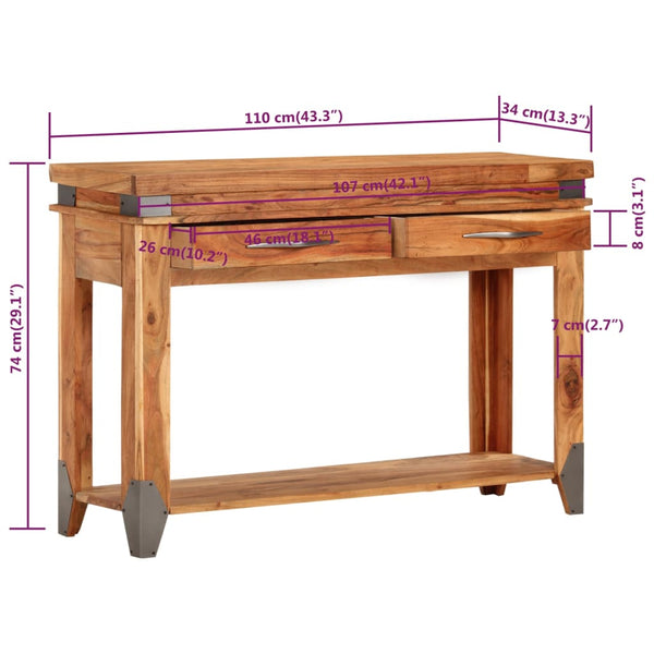 vidaXL Console Table 110x34x74 cm Solid Acacia Wood