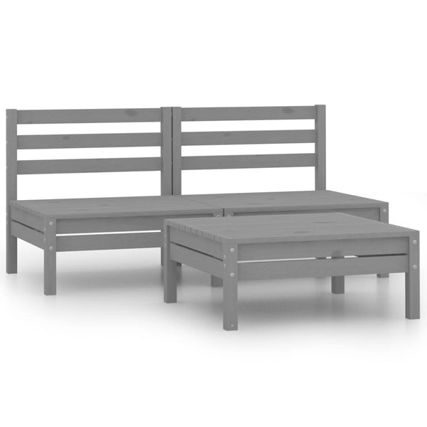 vidaXL 3-Piece Garden Lounge Set Grey Solid Pine Wood