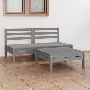 vidaXL 3-Piece Garden Lounge Set Grey Solid Pine Wood