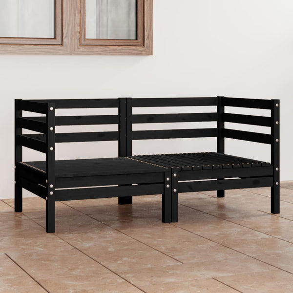 vidaXL 2-Seater Garden Sofa Black Solid Pine