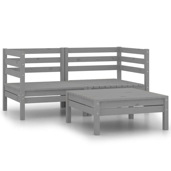 vidaXL 3-Piece Garden Lounge Set Grey Solid Pine Wood