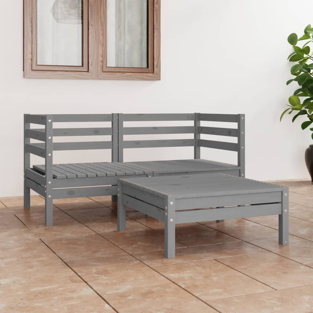 vidaXL 3-Piece Garden Lounge Set Grey Solid Pine Wood