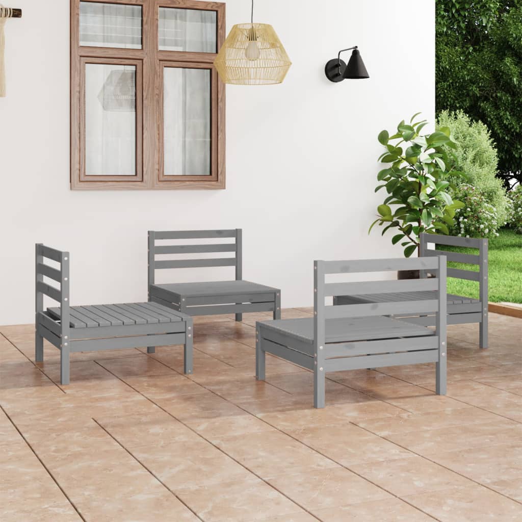 vidaXL 4-piece Garden Lounge Set Grey Solid Pine Wood