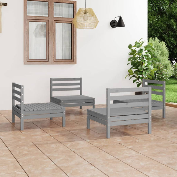 vidaXL 4-piece Garden Lounge Set Grey Solid Pine Wood