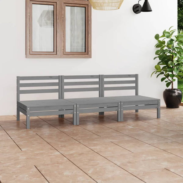 vidaXL 3-Piece Garden Lounge Set Grey Solid Pine Wood