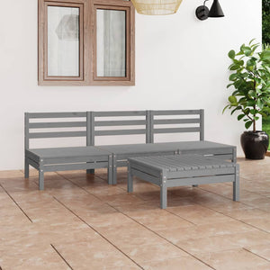vidaXL 4-piece Garden Lounge Set Grey Solid Pinewood