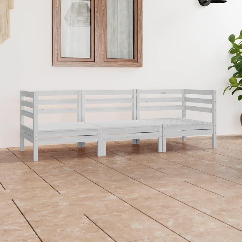 vidaXL 3-Piece Garden Lounge Set White Solid Pine Wood