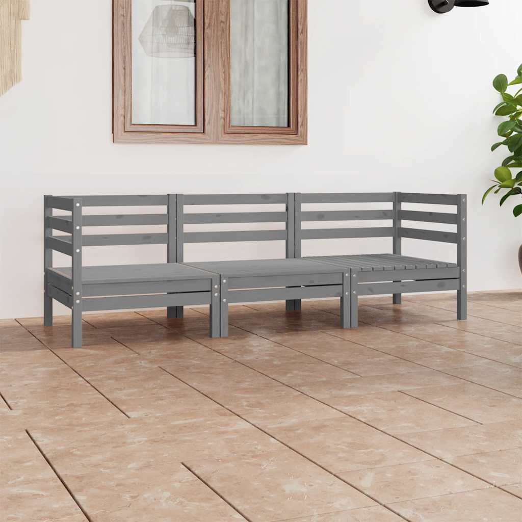 vidaXL 3-Piece Garden Lounge Set Grey Solid Pinewood