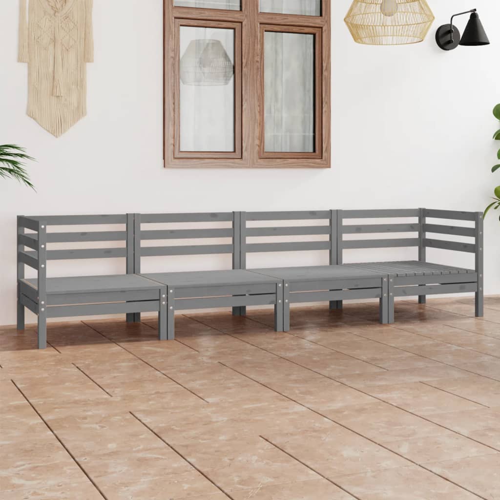 vidaXL 4-piece Garden Lounge Set Grey Solid Pine Wood