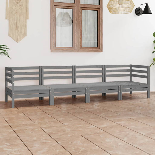 vidaXL 4-piece Garden Lounge Set Grey Solid Pine Wood