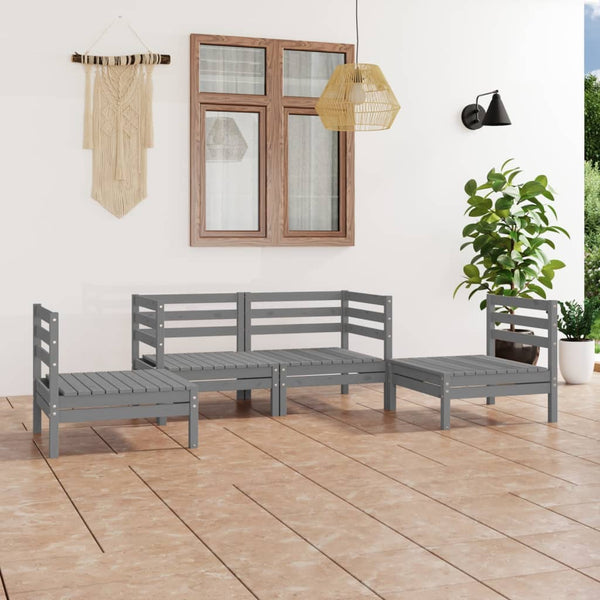 vidaXL 4-Piece Garden Lounge Set Grey Solid Pine Wood
