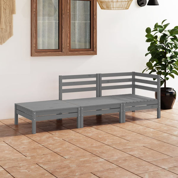 vidaXL 3-Piece Garden Lounge Set Grey Solid Pine Wood