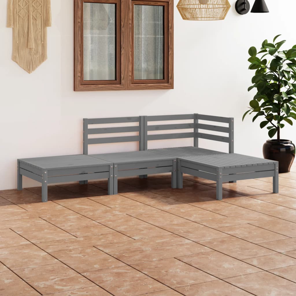 vidaXL 4-Piece Garden Lounge Set Grey Solid Pine Wood