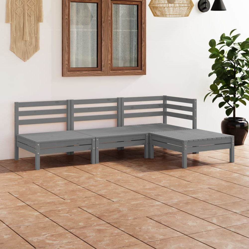 vidaXL 4-piece Solid Pinewood Garden Lounge Set Grey