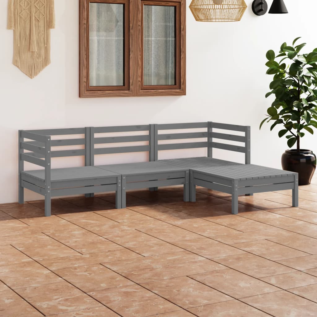 vidaXL 4-piece Solid Pinewood Garden Lounge Set Grey