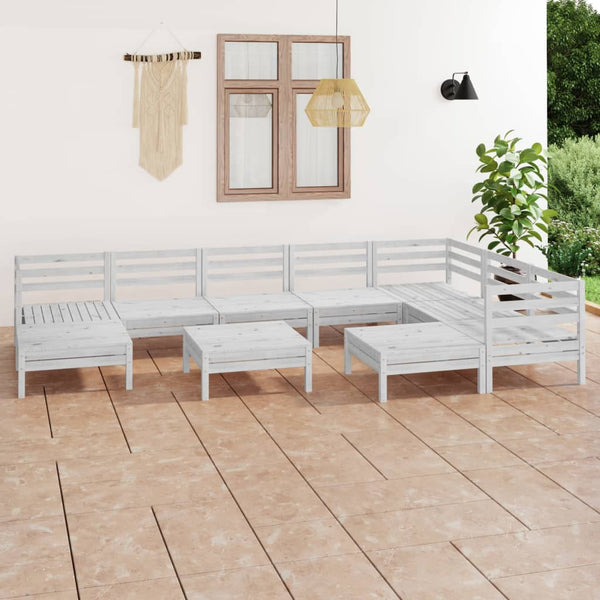 vidaXL 10-piece Garden Lounge Set Solid Pine Wood White