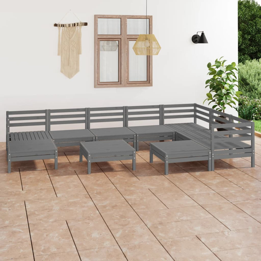 vidaXL 10-piece Garden Lounge Set Solid Pinewood Grey